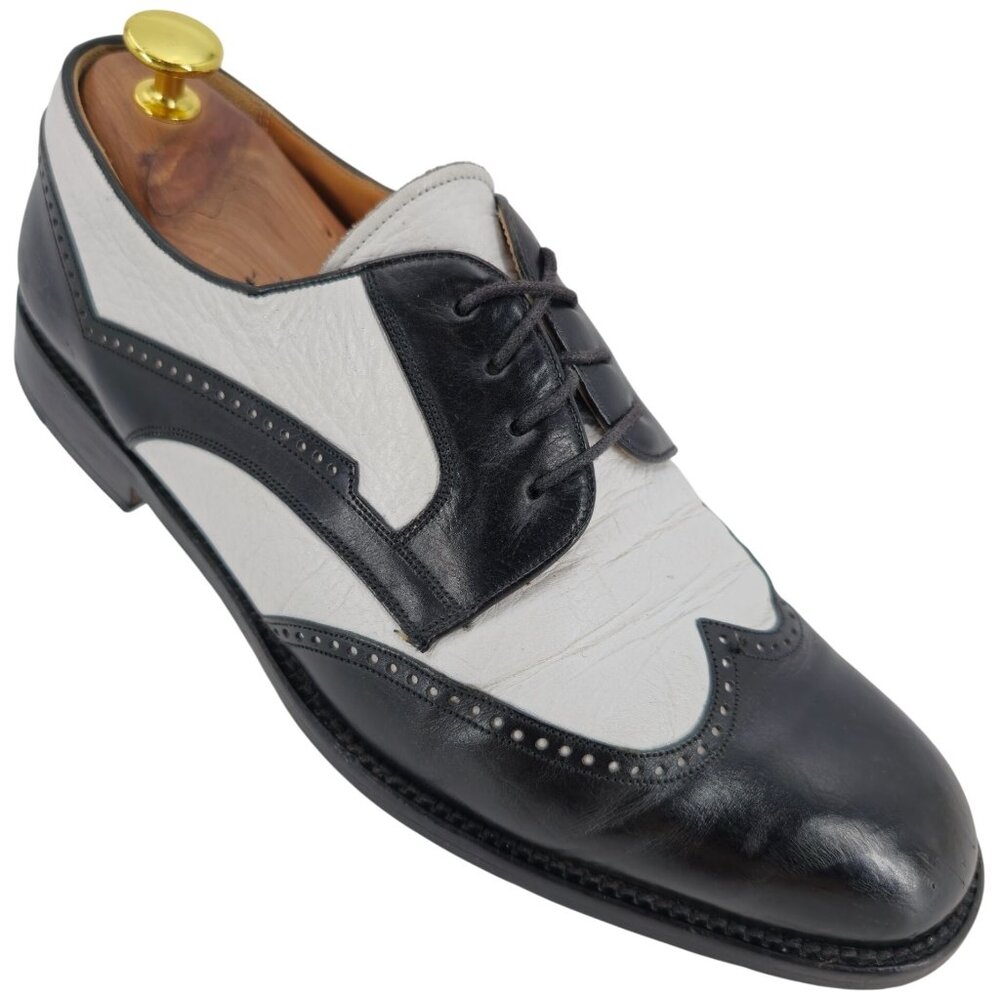 Vintage Mezlan Black White Leather Wingtip Spectators Mens 9M Formal Dress Shoes
